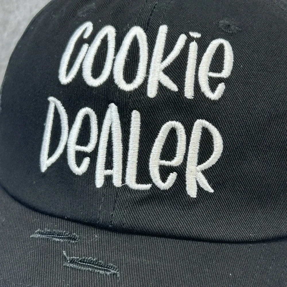 Cookie Dealer Distressed Dad Hat Black Baseball Cap Embroidered Strapback